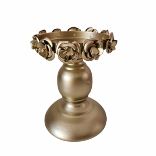 Castiçal flores dourado  baixo