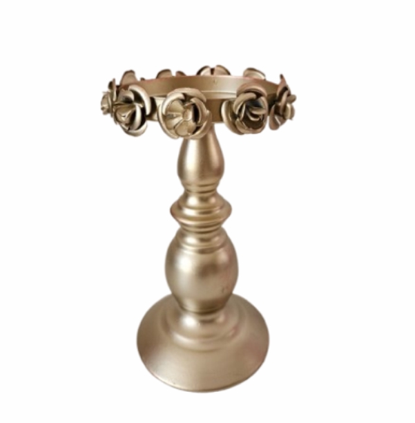 Castiçal flores dourado alto